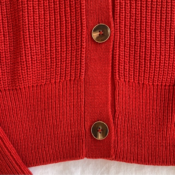 Reformation Jessa Cotton V Neck Button Knit Cardigan Sweater Red Sundried Tomato - Picture 7 of 9